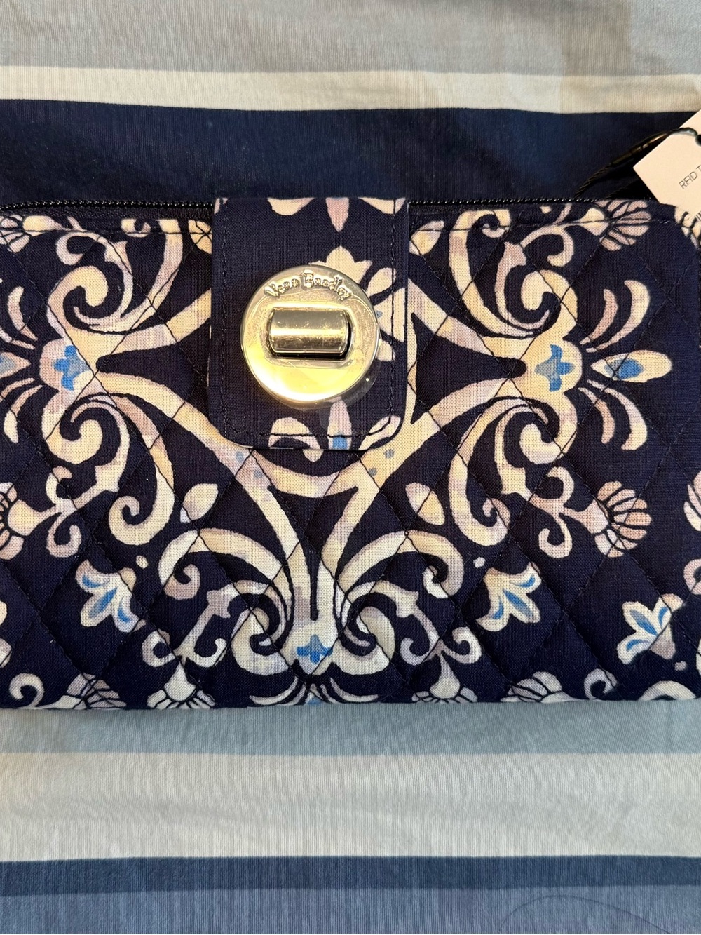 Vera Bradley Navy Blue Quilted Floral Turn-Lock Wallet